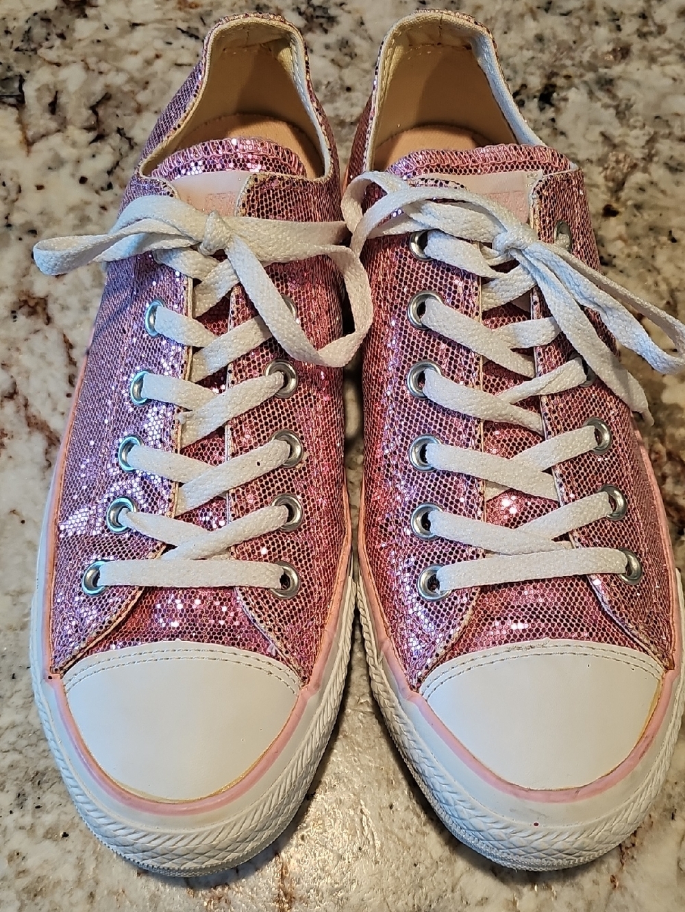 Converse Pink Sequin Low Top Womens Sneakers